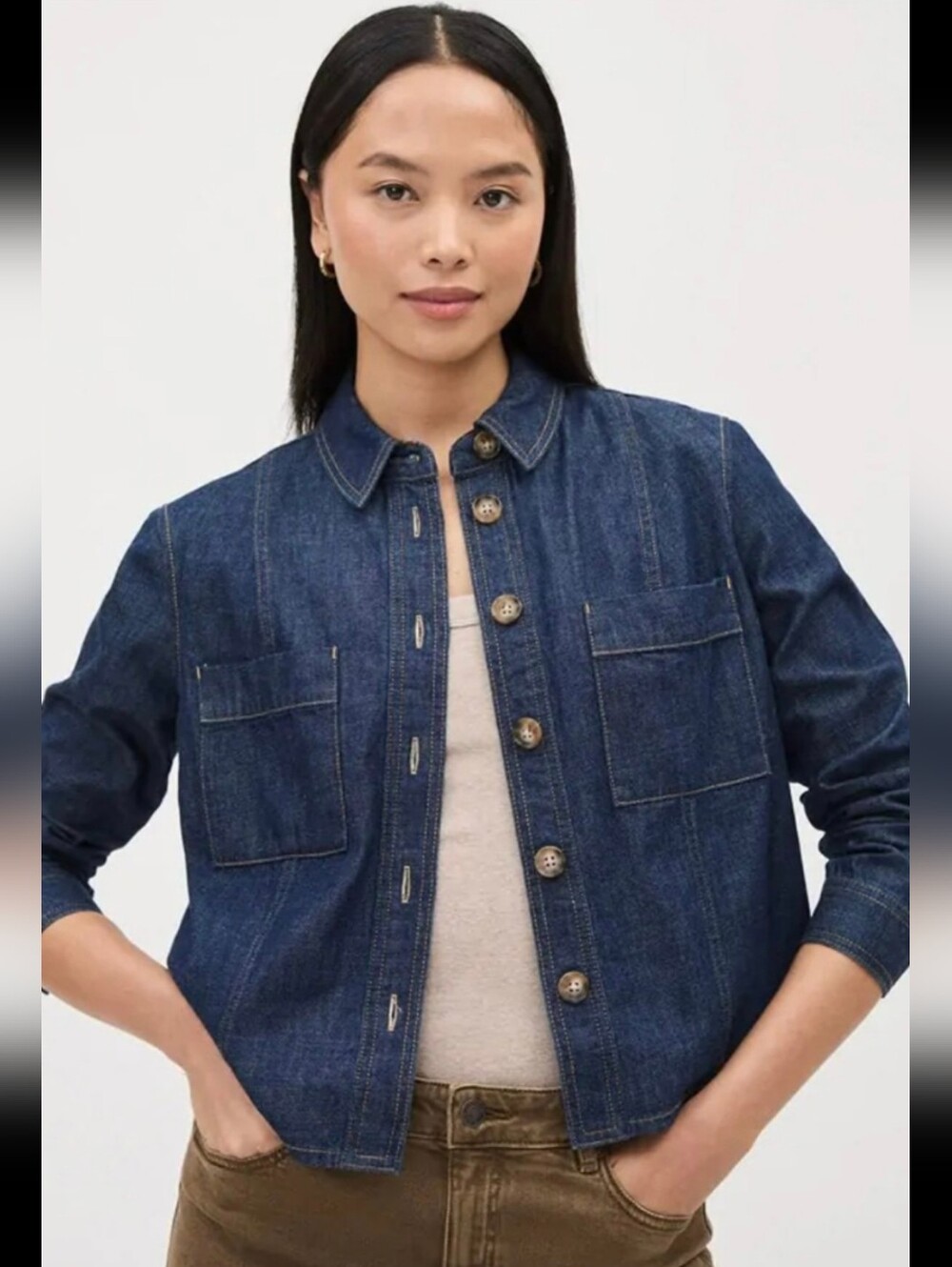 RW&CO Dark Blue Denim Shirt With Collar SZ L